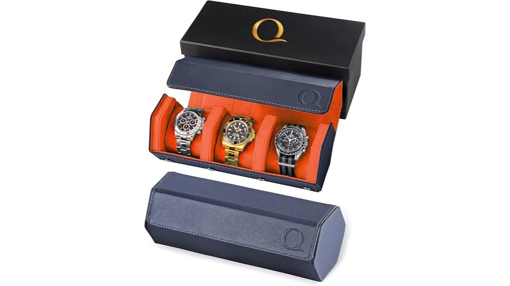 blue orange leather watch roll