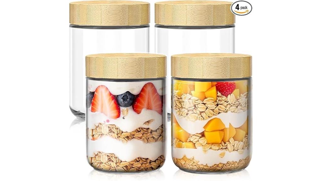 four glass oats containers