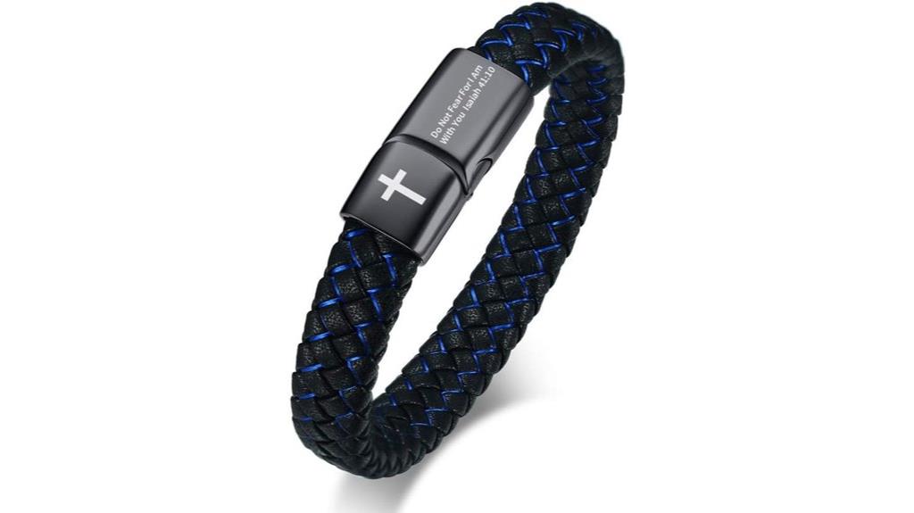 blue leather bible wristband