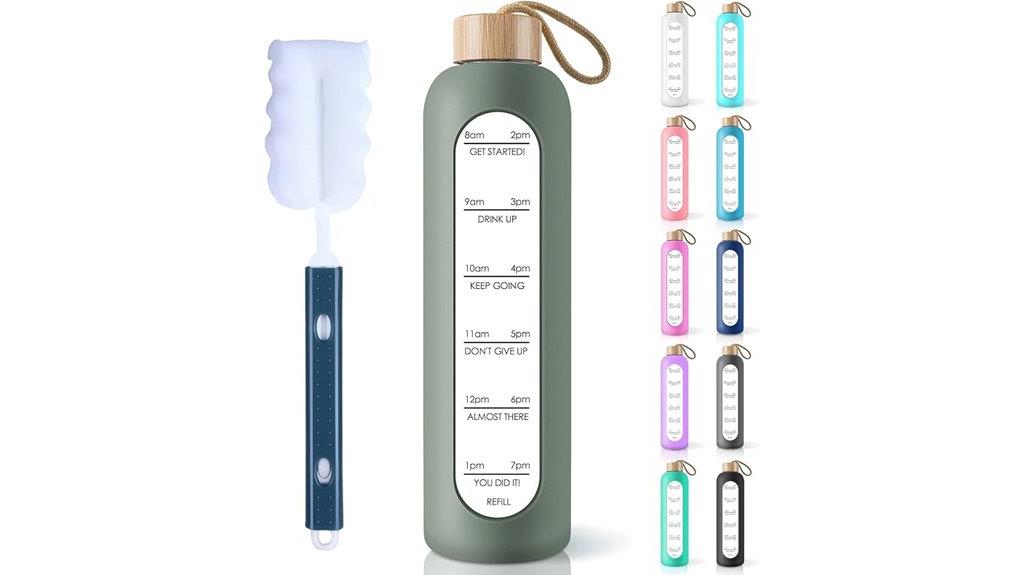 glass water bottle with time