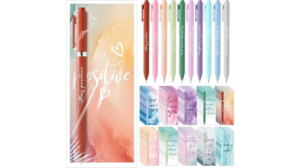 motivational bookmarks and pens