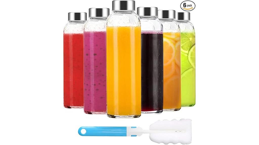 set of six clear bottles