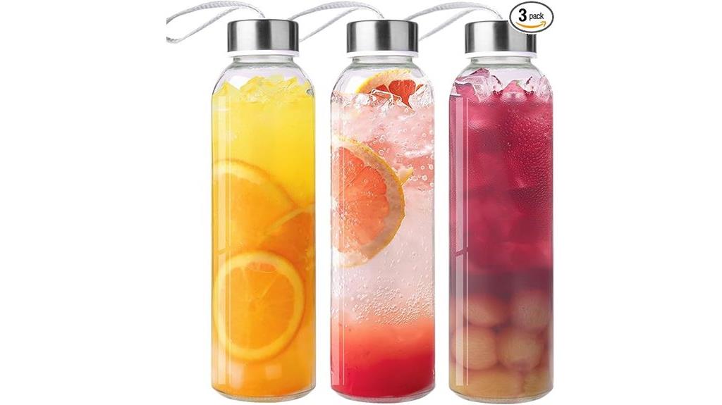 set of three 18oz clear glass bottles