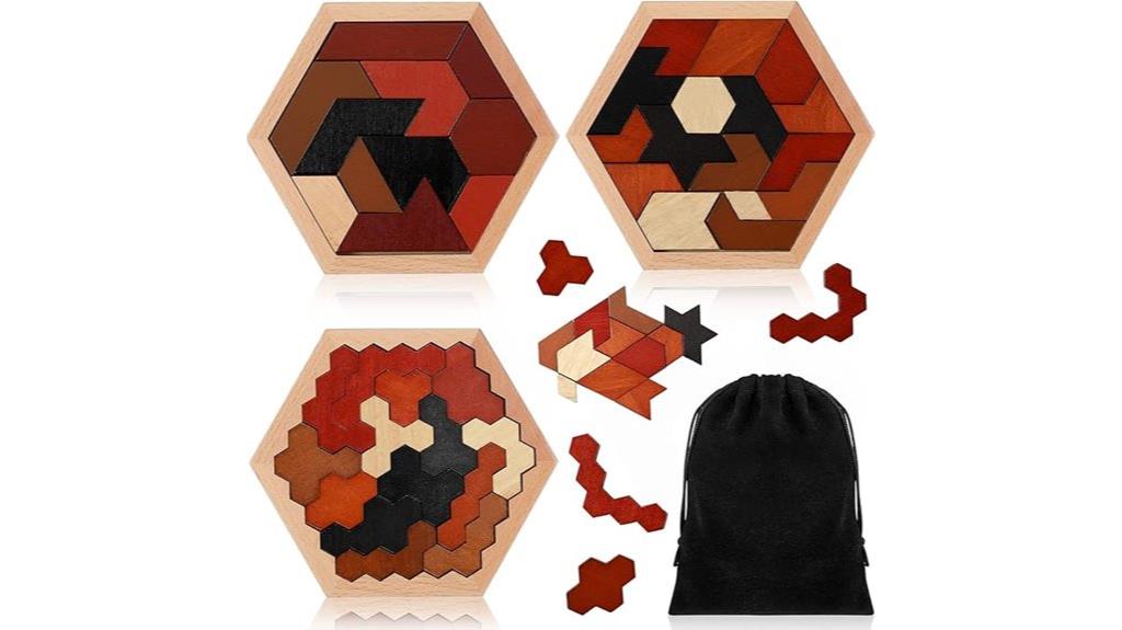 wooden hexagon puzzle set